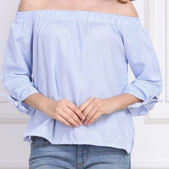 Simply Couture Tops - Pin Stripe Split-Back Off-Shoulder Top 3XL
